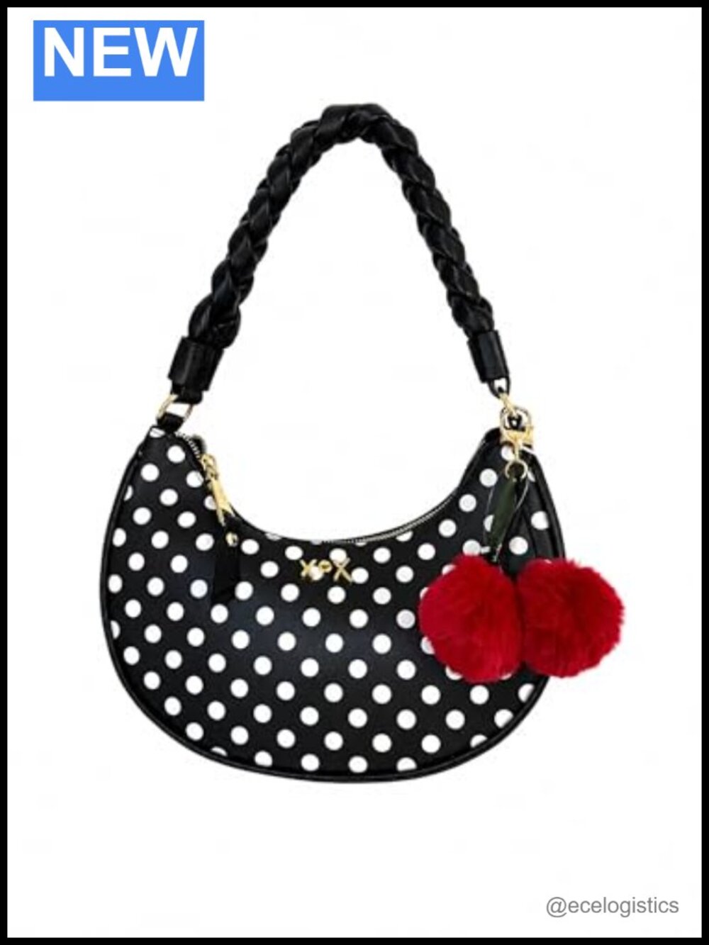 Betsey Johnson Crescent Shoulder Bag Faux Leather Cherry Charm